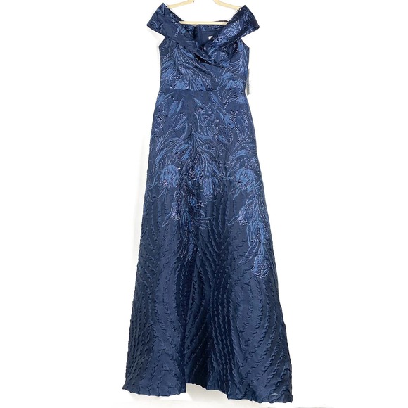 SOLD-Teri Jon Jacquard Off Shoulder Gown - Picture 3 of 11